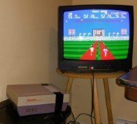 CRT TV with gaming console connected