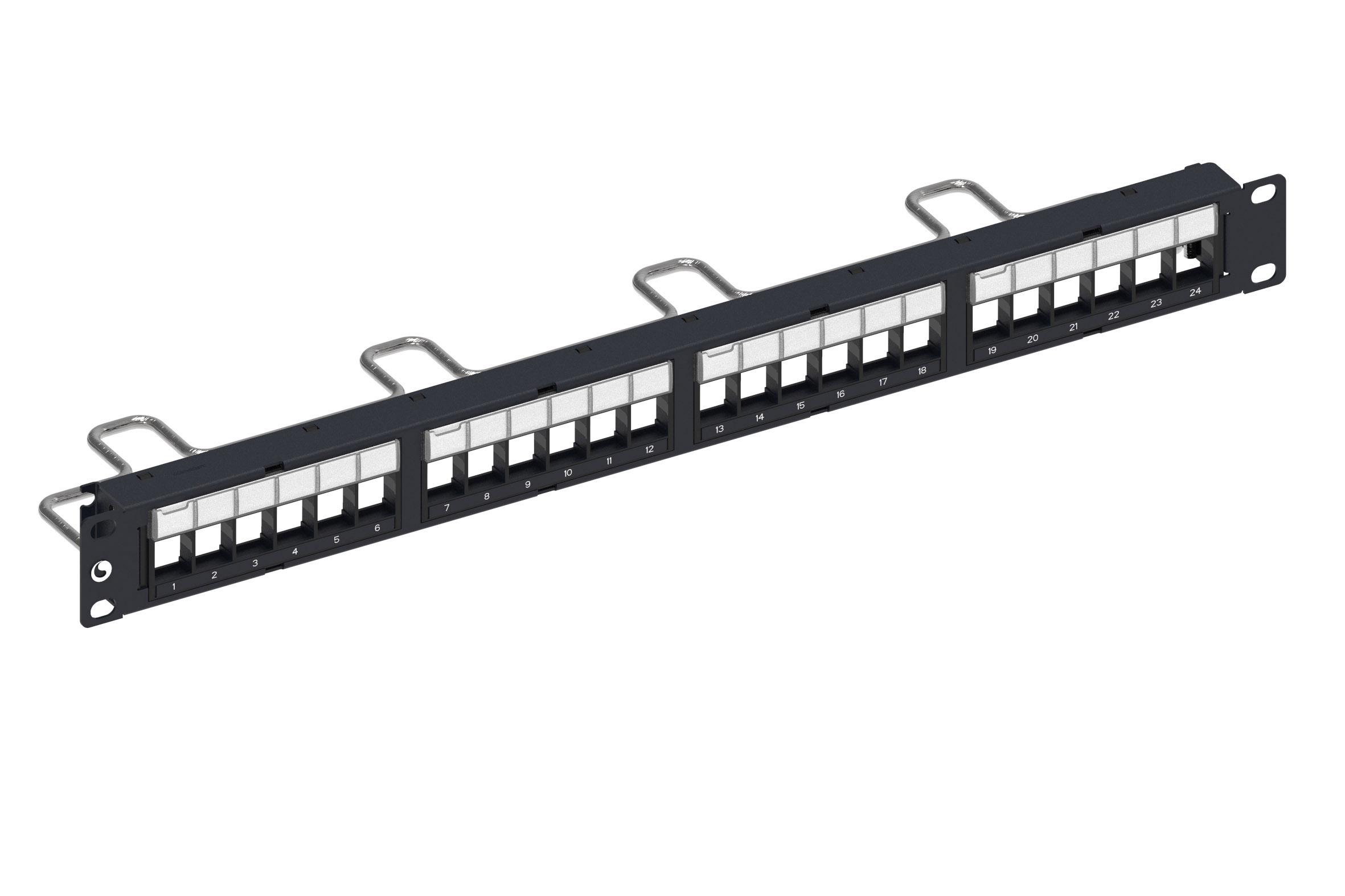 24 port STP Patch Panel, 19' - 1RU (INCLUDES rear Cable Management) - DDM Flush mount. UNLOADED.