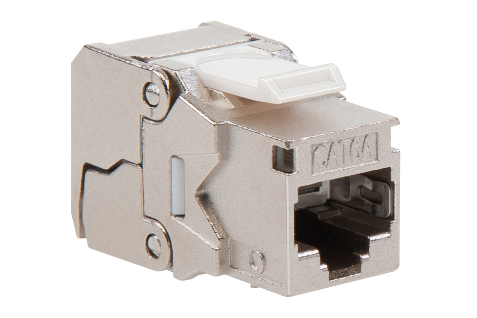 Cat.6A 500Mhz RJ45 KJX Shielded Jack. Keystone. Supplied in pack of 12. SILVER