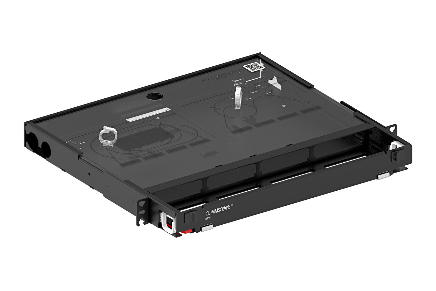 EPX 1U sliding panel, accepts (4) G2 style splice cassettes, modules or adapter packs, providing up to 48 duplex LC ports