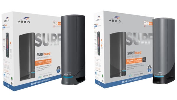 ARRIS SURFboard G34 and G36 DOCSIS 3.1 Cable Modem & Wi-Fi 6 Routers packaging combo